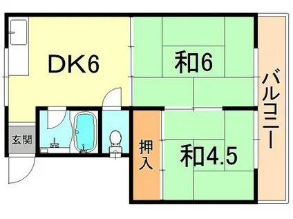 コーポ藤本(2DK/2階)の間取り写真