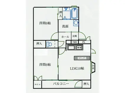 ハートフルハヤシ(2LDK/1階)の間取り写真