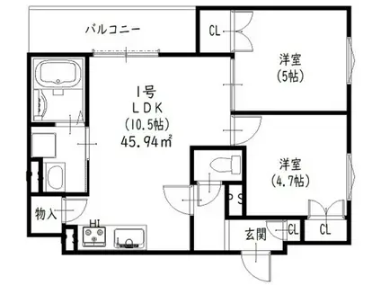 クリエオーレ田辺(2LDK/2階)の間取り写真