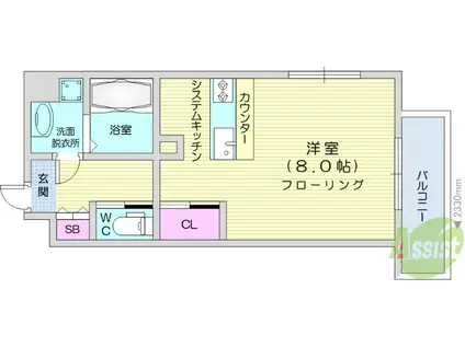 ヴィアーレ広瀬(ワンルーム/4階)の間取り写真