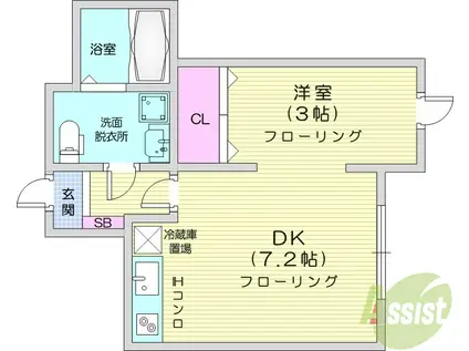 メリディアン名取(1DK/1階)の間取り写真