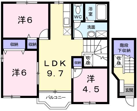 シャン・ド-ル生駒B(3LDK/2階)の間取り写真
