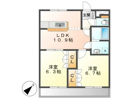 サンモール(2LDK/2階)の間取り写真
