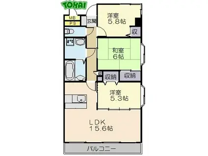 風の杜 2号館(3LDK/2階)の間取り写真