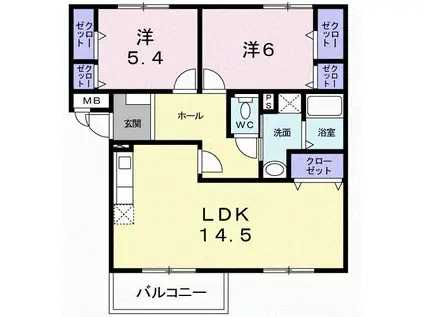 ニューエルディム裕II(2LDK/3階)の間取り写真