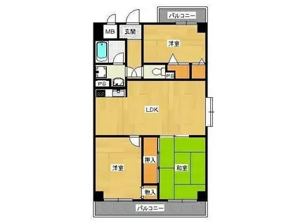 ベルローゼ浜寺(3LDK/3階)の間取り写真