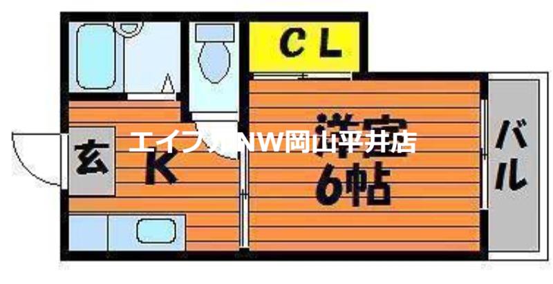 ディナ東岡山(1K/2階)の間取り写真