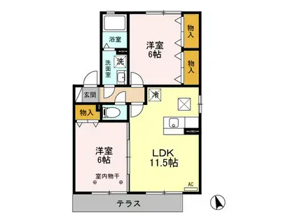 D-ROOM グランモア倉 A101(2LDK/1階)の間取り写真