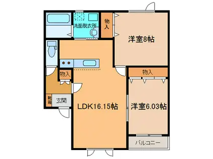 ヴィスタサII(2LDK/3階)の間取り写真