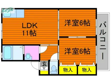シャンポールながせE(2LDK/2階)の間取り写真