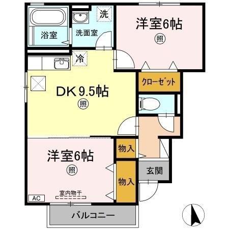 ラルジュ福岡屋B棟(2DK/1階)の間取り写真
