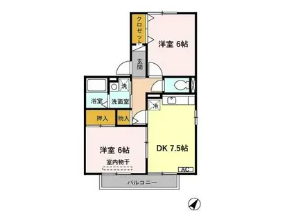 クレールメゾンB(2DK/2階)の間取り写真