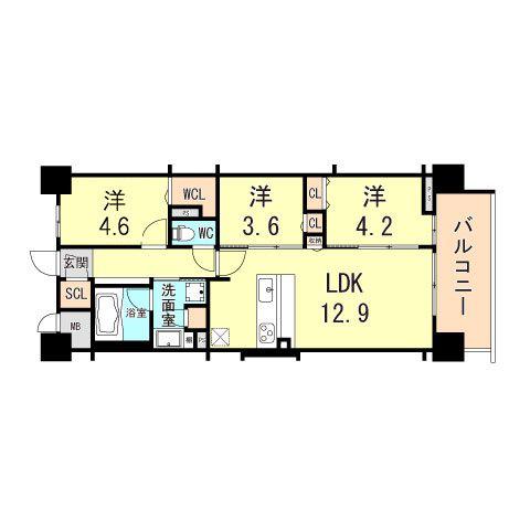 スプランディッド大阪NAMBA LINE(3LDK/2階)の間取り写真
