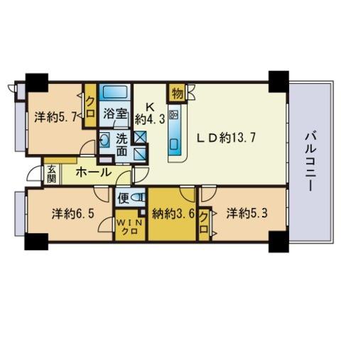 アイランドシティインフィニガーデンサウス棟(3SLDK/2階)の間取り写真