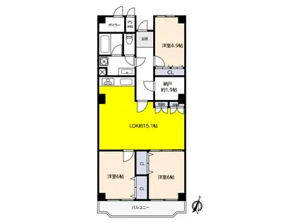 東芦屋ハイツ(3LDK/5階)の間取り写真
