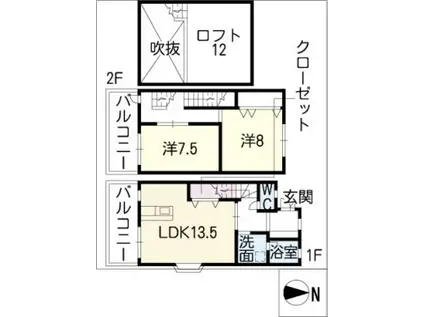 フレグランスダイワII(2LDK/2階)の間取り写真