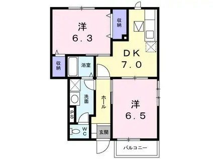 ウッドイン 2番館(2DK/1階)の間取り写真
