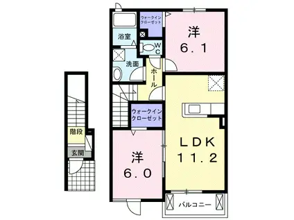 エバーラスト ウエスト(2LDK/2階)の間取り写真