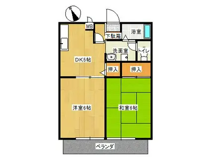 メゾントレビ  B棟(2DK/2階)の間取り写真