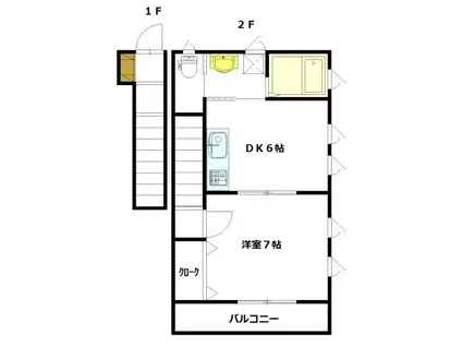 レユシール中山中町(1DK/2階)の間取り写真