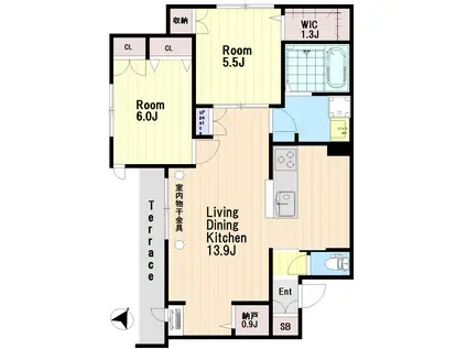 ヴィラ・クローネI(2LDK/1階)の間取り写真