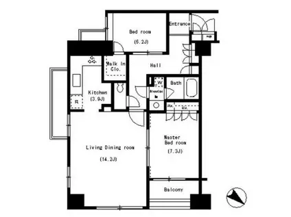 パークアクシス南麻布(2LDK/5階)の間取り写真