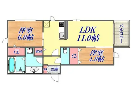 エルシャローム(2LDK/3階)の間取り写真