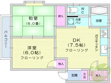 VIP南光台(2DK/1階)の間取り写真