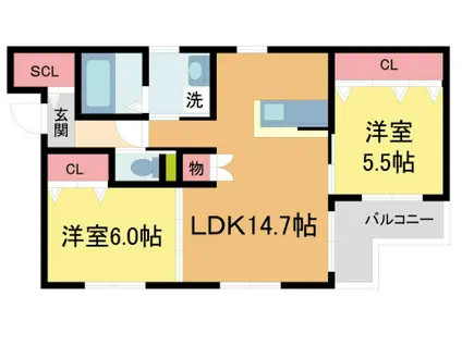 モアナ甲子園(2LDK/3階)の間取り写真