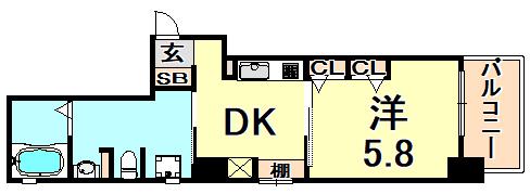 オーキッドレジデンス神戸三宮(1DK/4階)の間取り写真