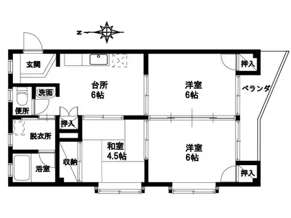 第3黄金荘(3DK/3階)の間取り写真