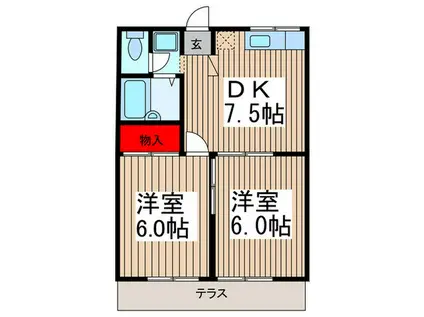 エステ-トピア森(2DK/1階)の間取り写真