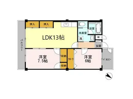 ディアコート中田(2LDK/2階)の間取り写真