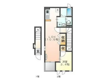 フェリーチェリーナII(1LDK/2階)の間取り写真