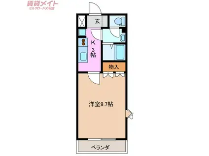 西之内フィールド(1K/2階)の間取り写真