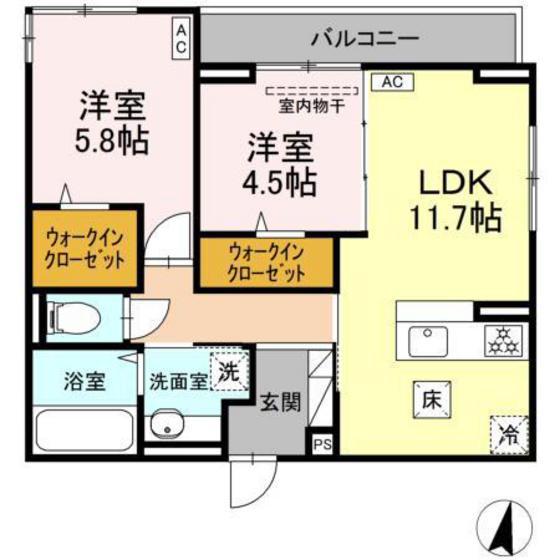 アルカディア中山(2LDK/1階)の間取り写真