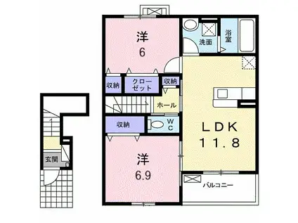 ポポラ オオツ II(2LDK/2階)の間取り写真