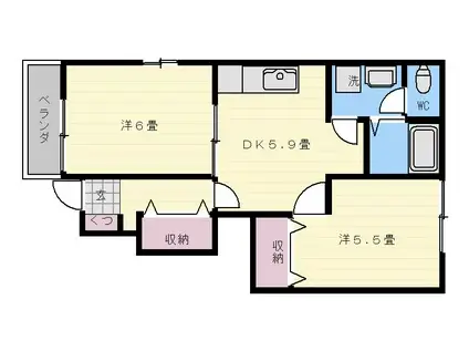 サピ-ブライトS・A棟(2DK/1階)の間取り写真