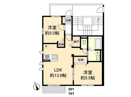 COZYあびこ(2LDK/2階)の間取り写真