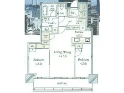 GLOBAL FRONT TOWER(2LDK/15階)の間取り写真
