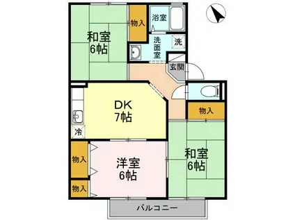 ゼフィールB棟(3DK/2階)の間取り写真