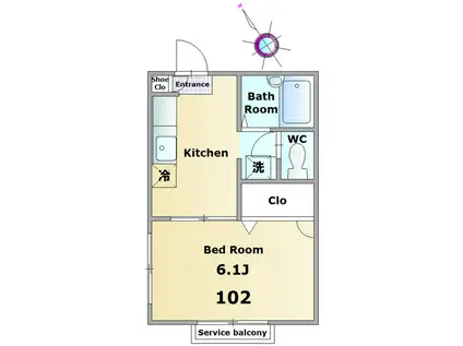 ピュレ・テ(1K/1階)の間取り写真