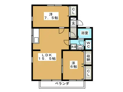 セジュール・喜A棟(2LDK/2階)の間取り写真