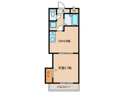 太陽ハイツ冨波(1DK/2階)の間取り写真