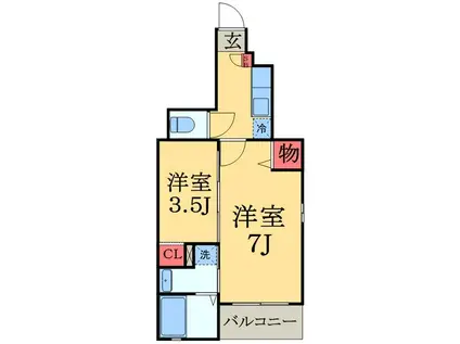 ハイグレイス1番館(1SK/1階)の間取り写真