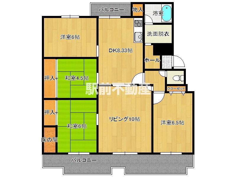 奈多団地7棟(4LDK/5階)の間取り写真