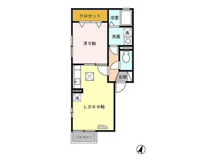 セジュール北安東(1LDK/1階)の間取り写真