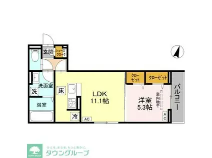 D-ROOM北越谷3丁目PJ A棟(1LDK/3階)の間取り写真