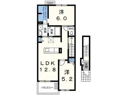牡丹峰・西棟(2LDK/2階)の間取り写真