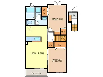 ペニンシュラ(2LDK/2階)の間取り写真